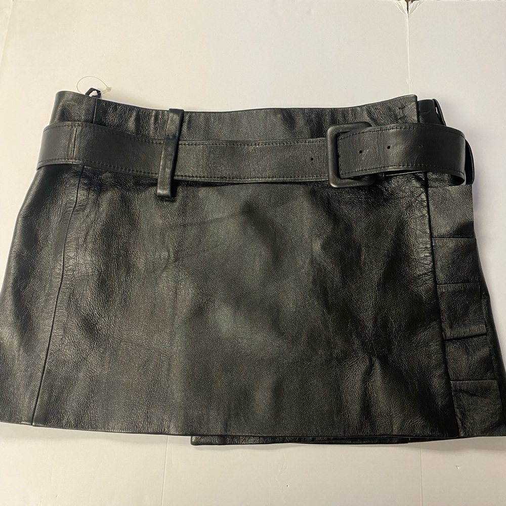 Prada elegant lamb, skin, wraparound mini skirt size 46
